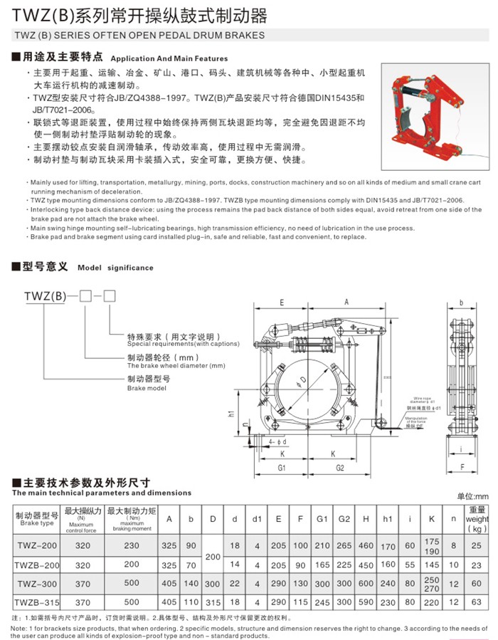TWZ(B)係列常開（kāi）操縱鼓式製動器